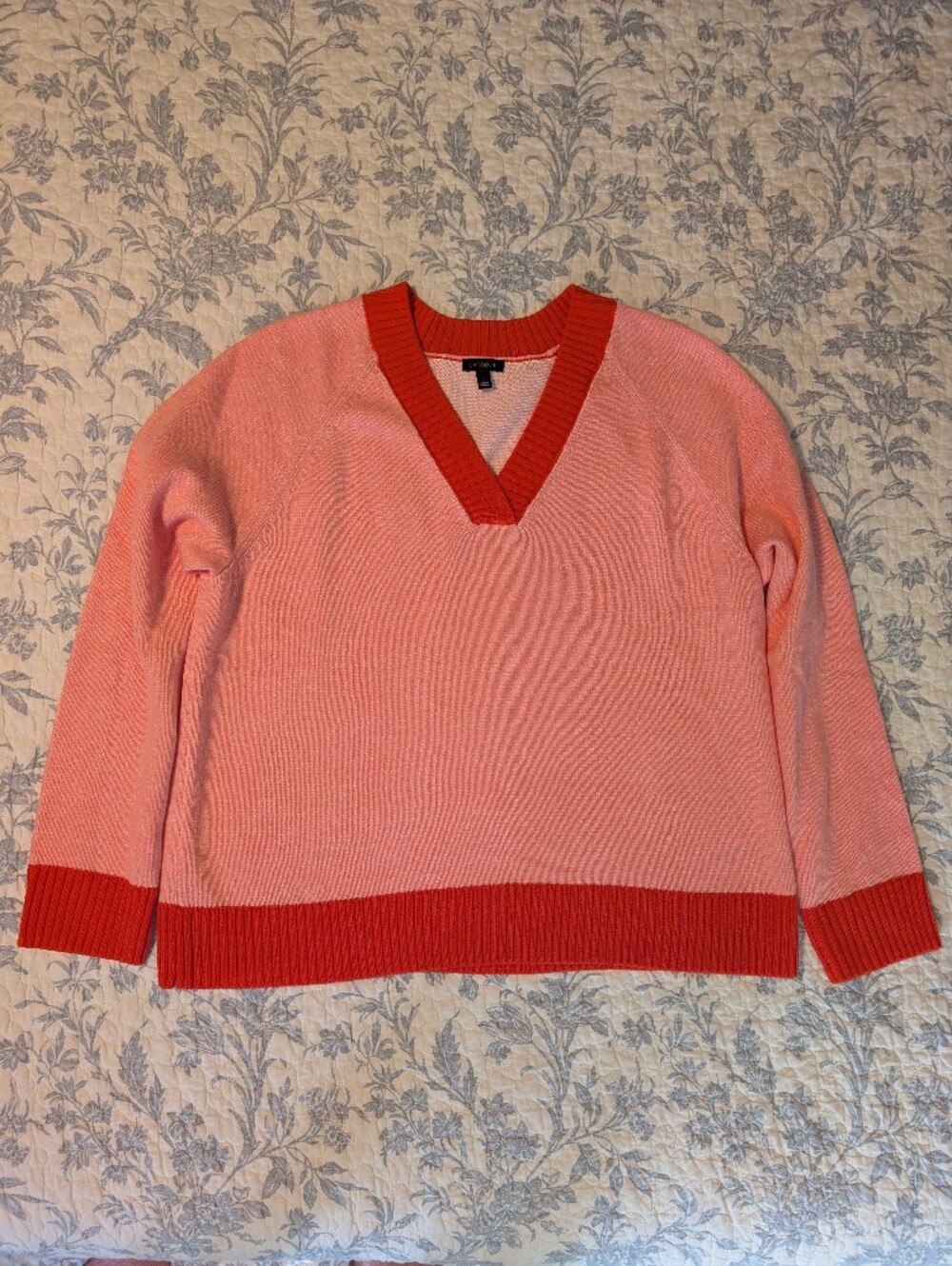Talbots Colorblock Pink V-Neck Sweater with Red Trim